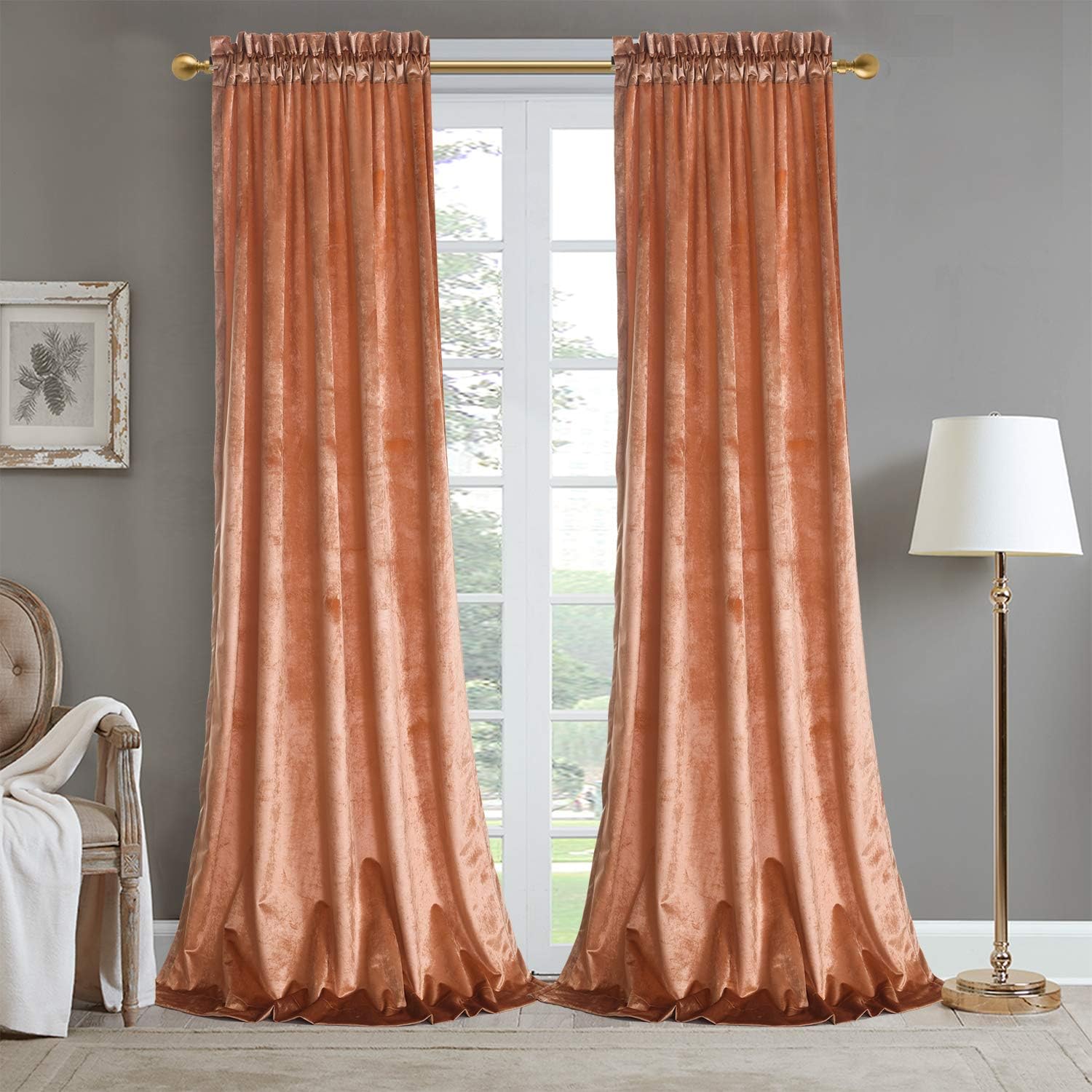 Roslynwood Crushed Velvet Orange Curtains - Insulated & Blackout