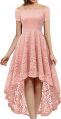 Women's Off Shoulder Lace Cocktail Dress Hi-Lo - Elegant Fit
