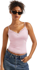 SUUKSESS Women Padded Lace V Neck Tank Top - Double Lined Comfort Soft