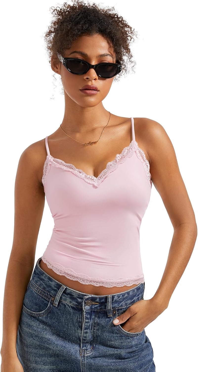 SUUKSESS Women Padded Lace Double Lined Tank Tops for Summer