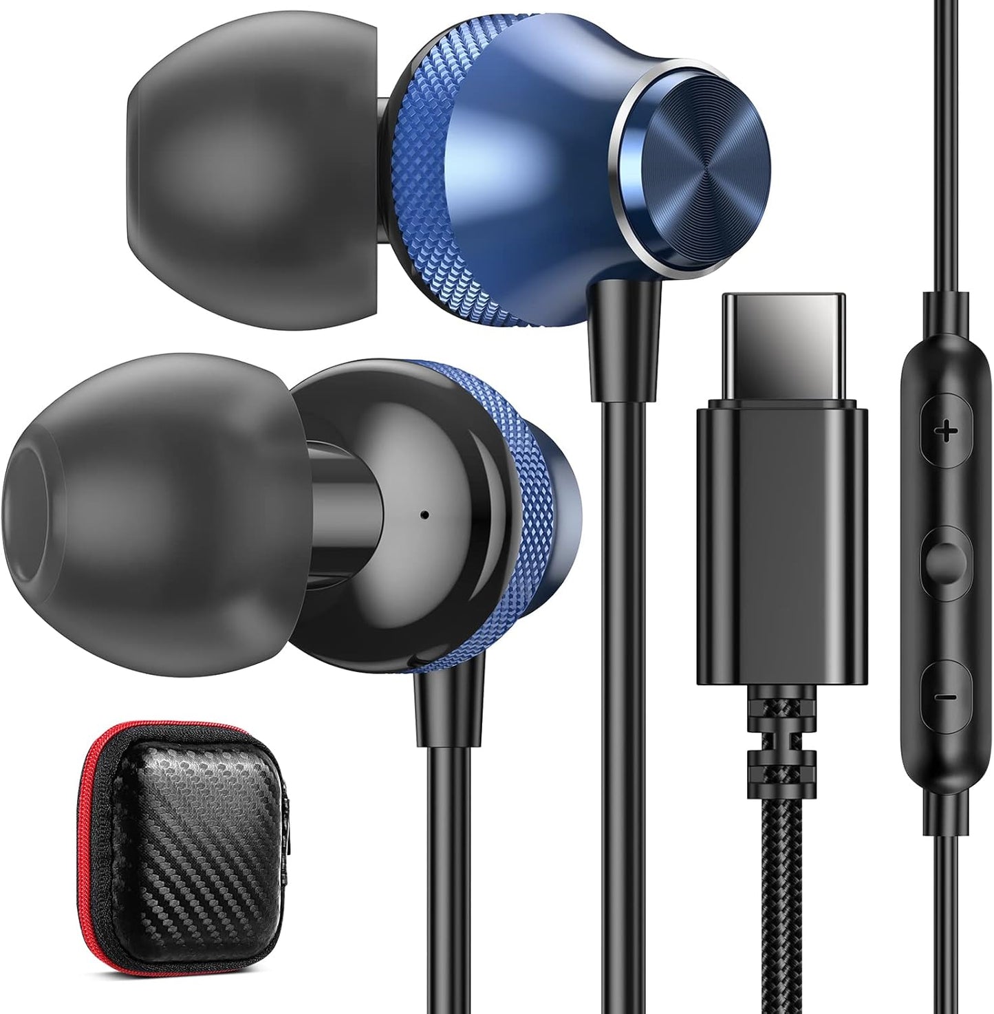 Type C Earbuds w/ Microphone for Google Pixel Apple iPhone Samsung OnePlus - Blue