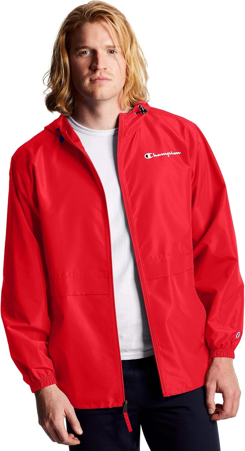 Champion mens Full-Zip Jacket with Scuba Hood and Bungee Cord