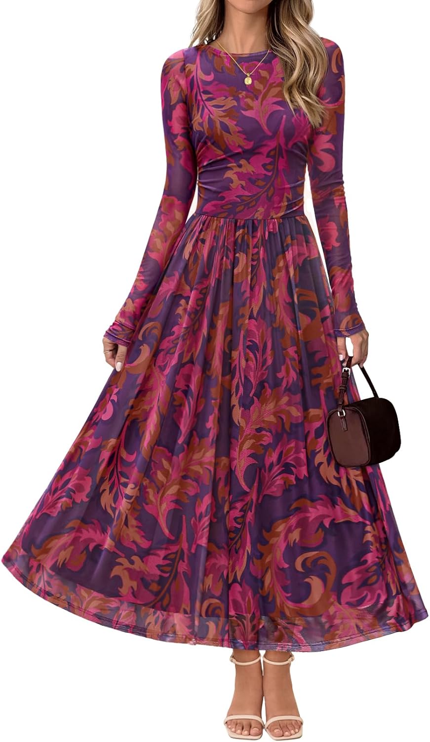 MEROKEETY Women's Long Sleeve Floral Maxi Dress for Fall Events