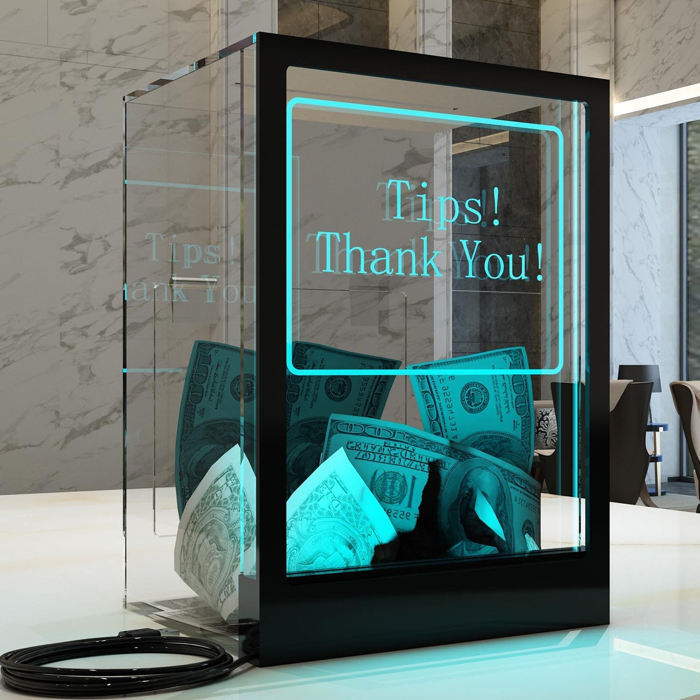 Tip Jar with LED Light & Lock for Parties and Donations