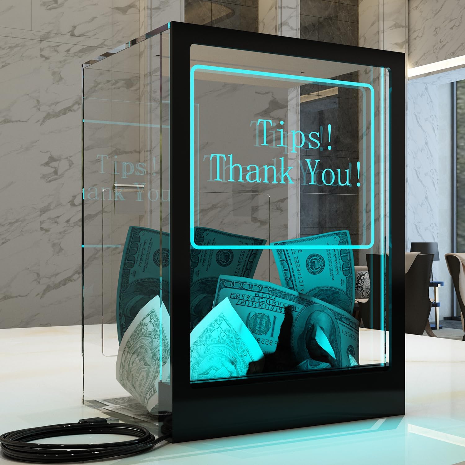 Tip Jar with LED Light & Lock for Parties and Donations