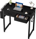 Sweetcrispy Small Desk with Fabric Drawers - Compact Storage Desk