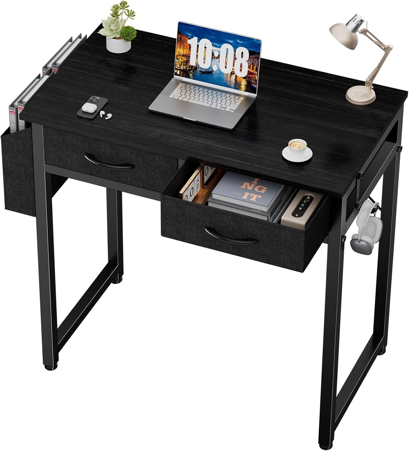 Sweetcrispy Small Desk with Fabric Drawers for Home Office
