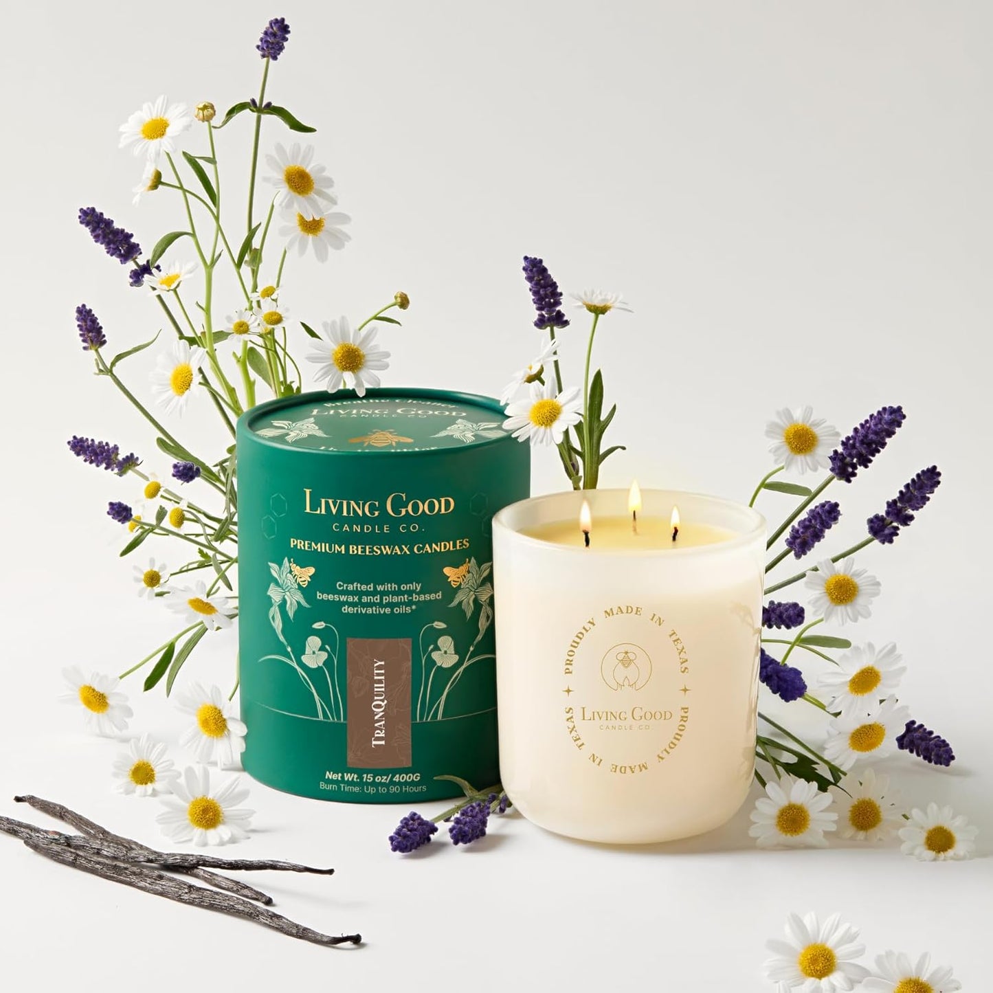Tranquility Beeswax Candle with Chamomile & Lavender for Relaxation