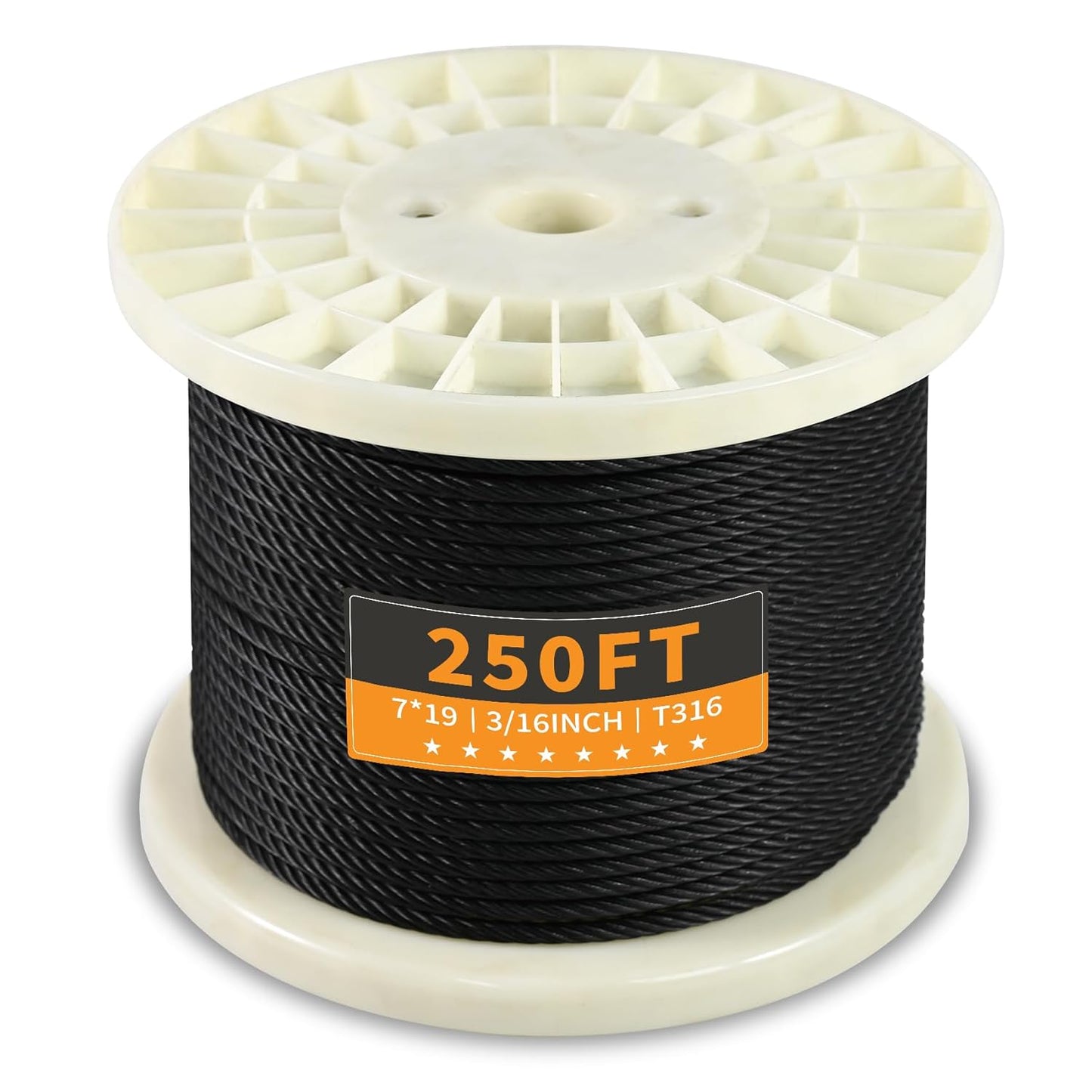 T316 Black 3/16 Stainless Steel Cable for Deck Railing & More