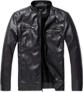 Mens Stand Collar Faux Leather Motorcycle Jacket - Lightweight Fit