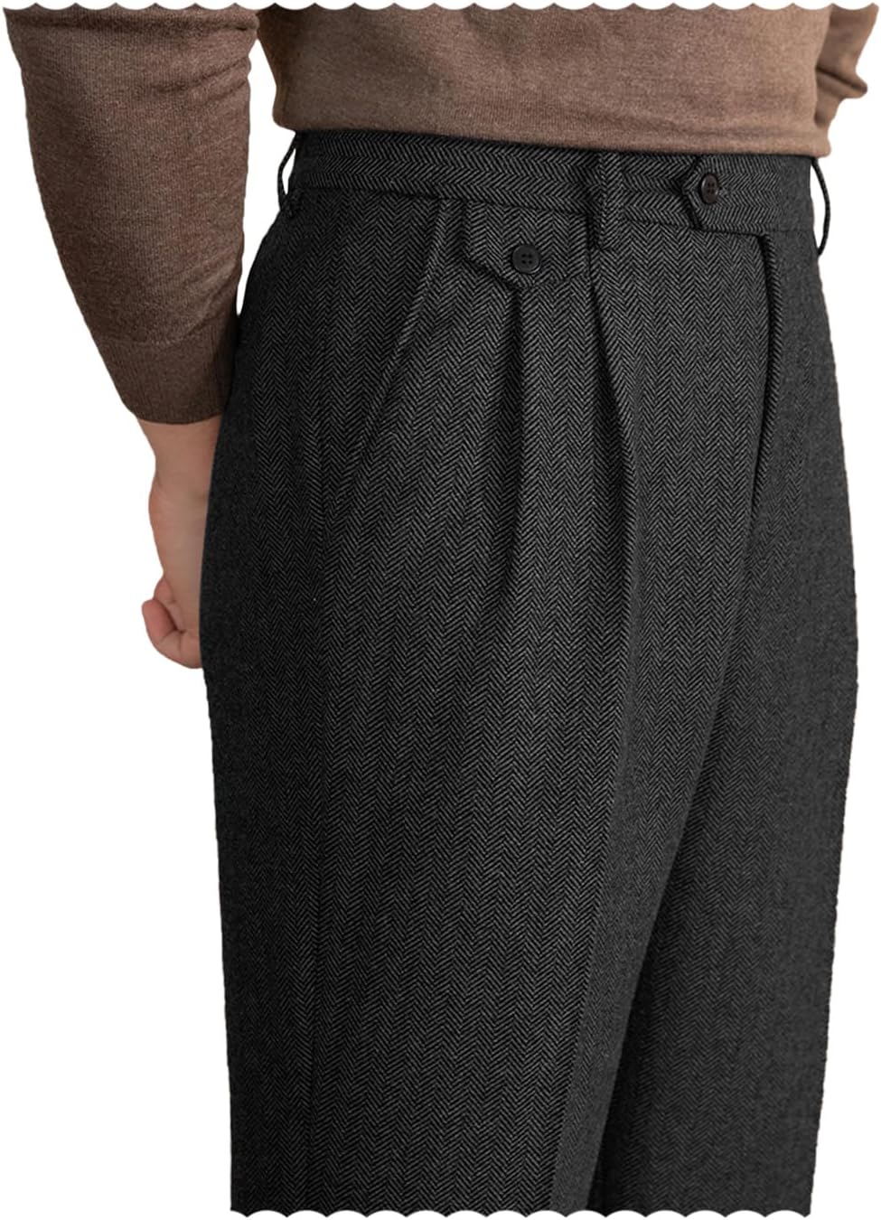 Mens Tweed Herringbone Vintage Dress Pant Trousers for Men