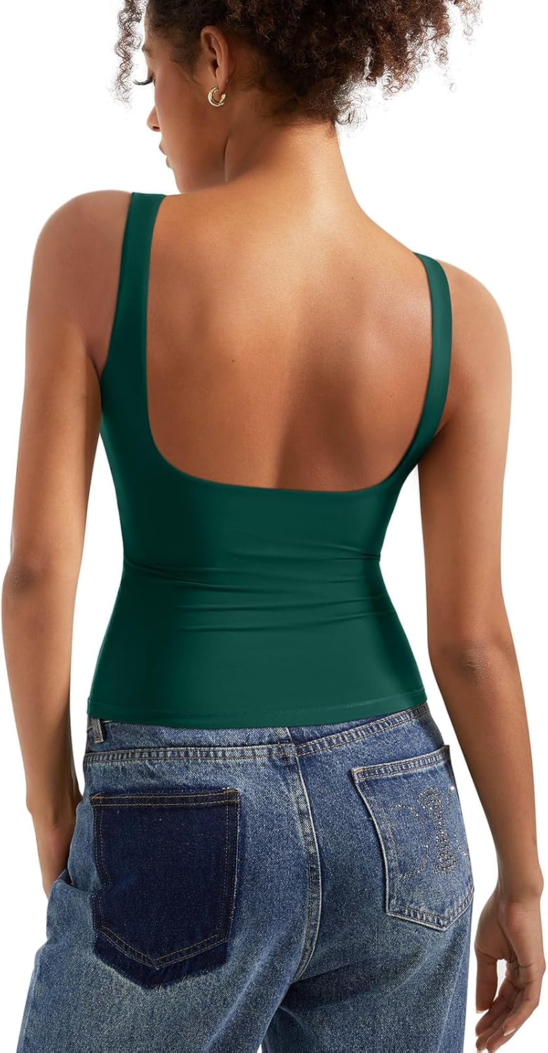SUUKSESS Women Padded Open Back Boat Neck Tank Tops