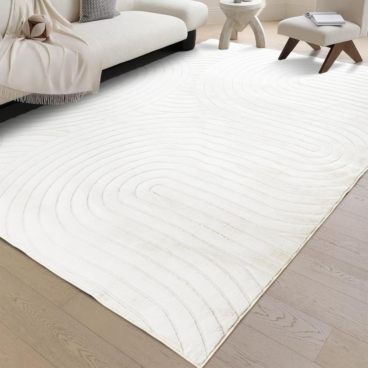 Washable Area Rugs 5x7 Faux Rabbit Fur for Living Room Decor