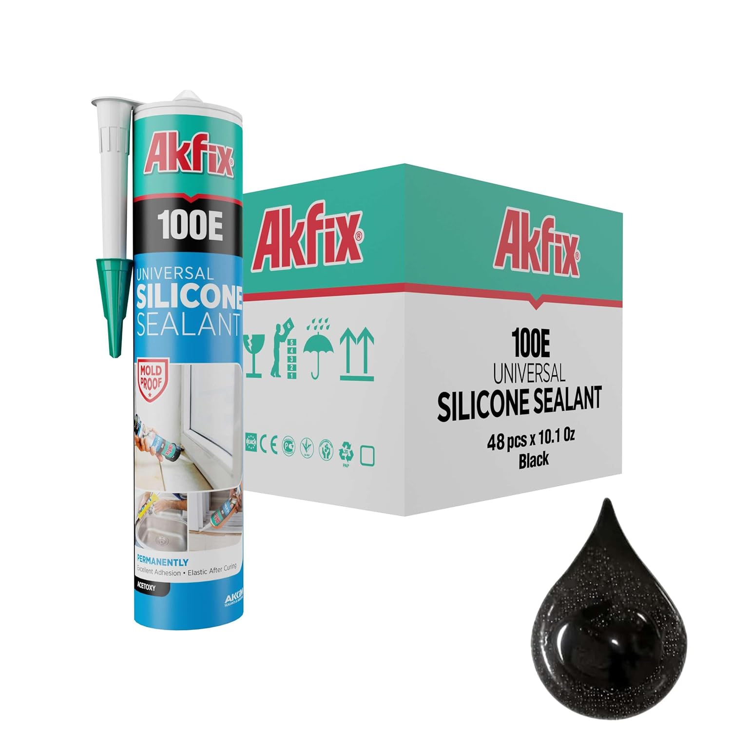 Akfix 100E RTV Black Silicone Caulk - 100% Waterproof Sealant