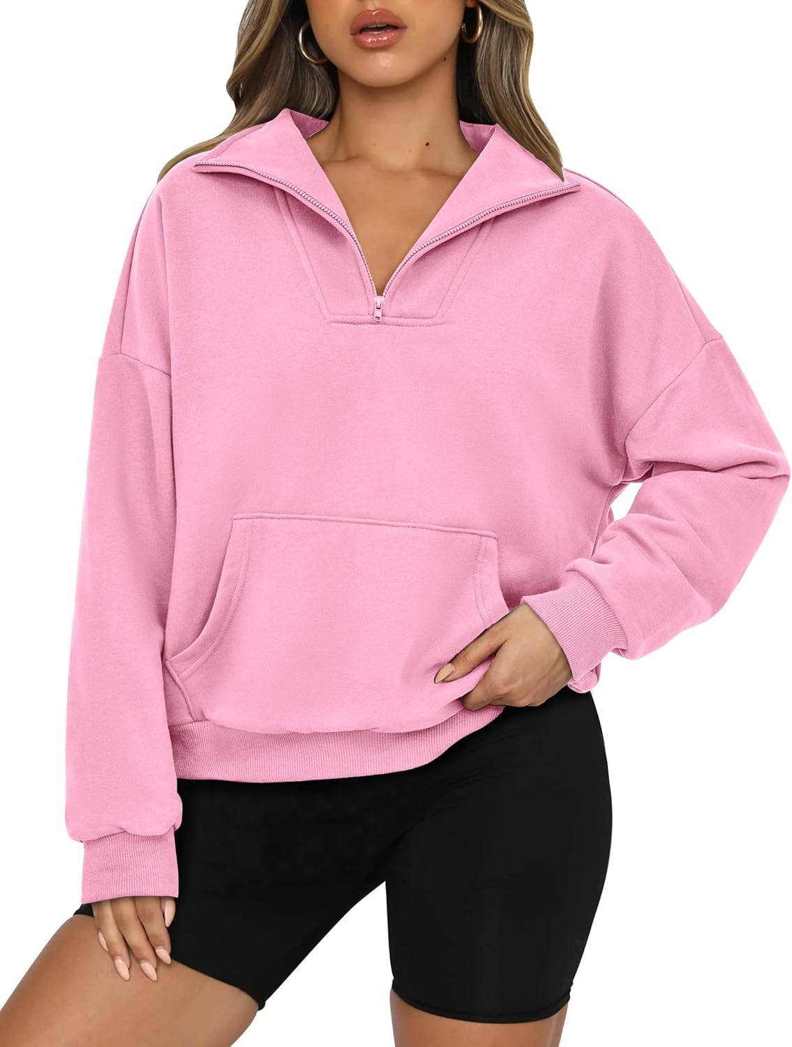 PRETTYGARDEN Womens Cropped Sweatshirt - Stylish V Neck with Pockets
