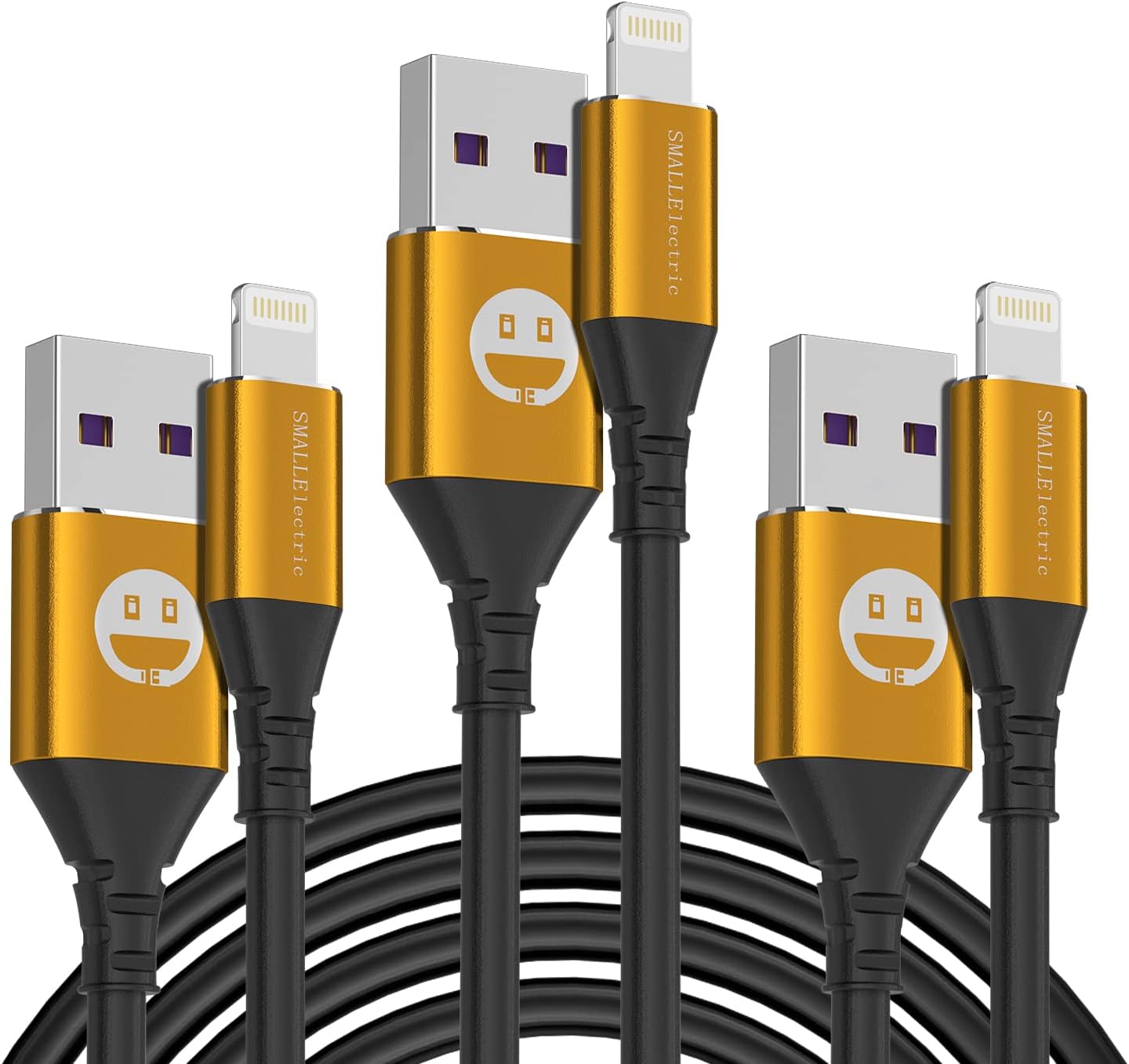 Fast Charge iPhone Cable 6ft 3-Pack - MFI Certified Gold