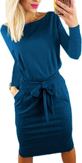 Women's Fall Bodycon Tie Waist Dress - Fitted Knee Length Sheath