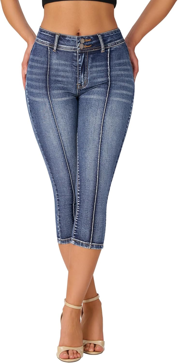 Trendy Mid Rise Skinny Stretchy Capri Pants for Women