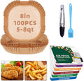 Air Fryer Liners Disposable 7.9 Square Liners with Cheat Sheet - Easy