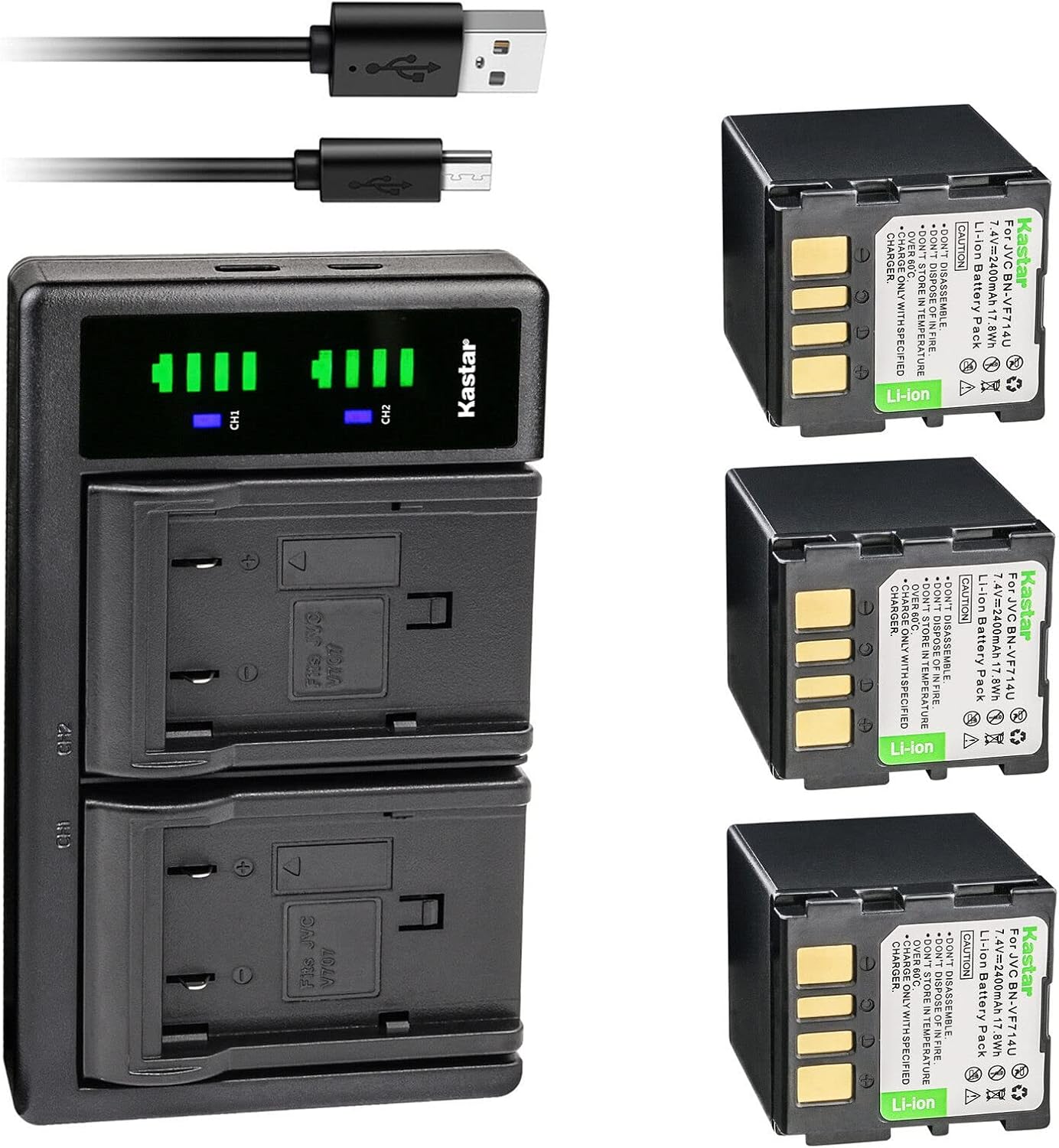 Kastar 3-Pack Battery and USB Charger for JVC Camcorders