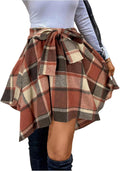 Plaid Flannel Mini Skirt with Bow Tie Front - Cozy Asymmetrical Style