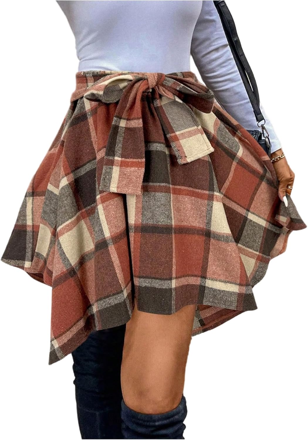 MakeMeChic Women's Plaid Flannel Mini Skirt for Chic Style
