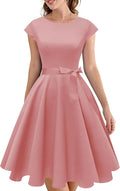 PUKAVT Women's 1950 Boatneck Cap Sleeve Vintage Swing Dress effect