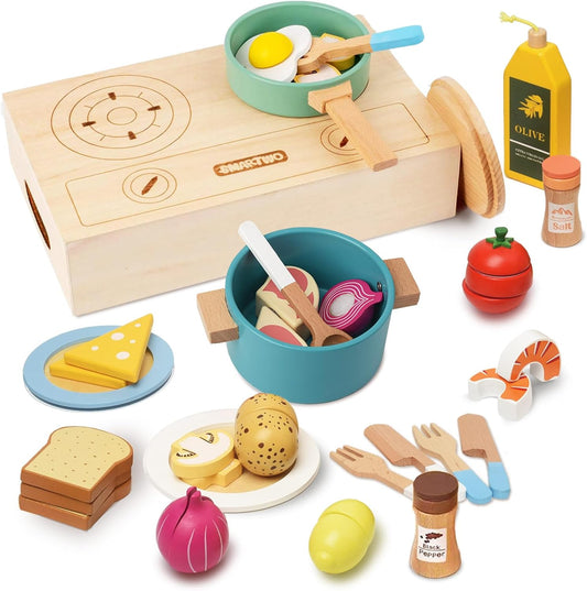 27pc Wooden Play Cooking Set for Kids | Pretend Kitchen Toys