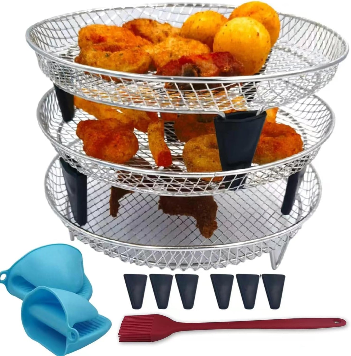 Universal Round Air Fryer Racks- Stackable, Insulated Clamp, Stainless steel, 8inch
