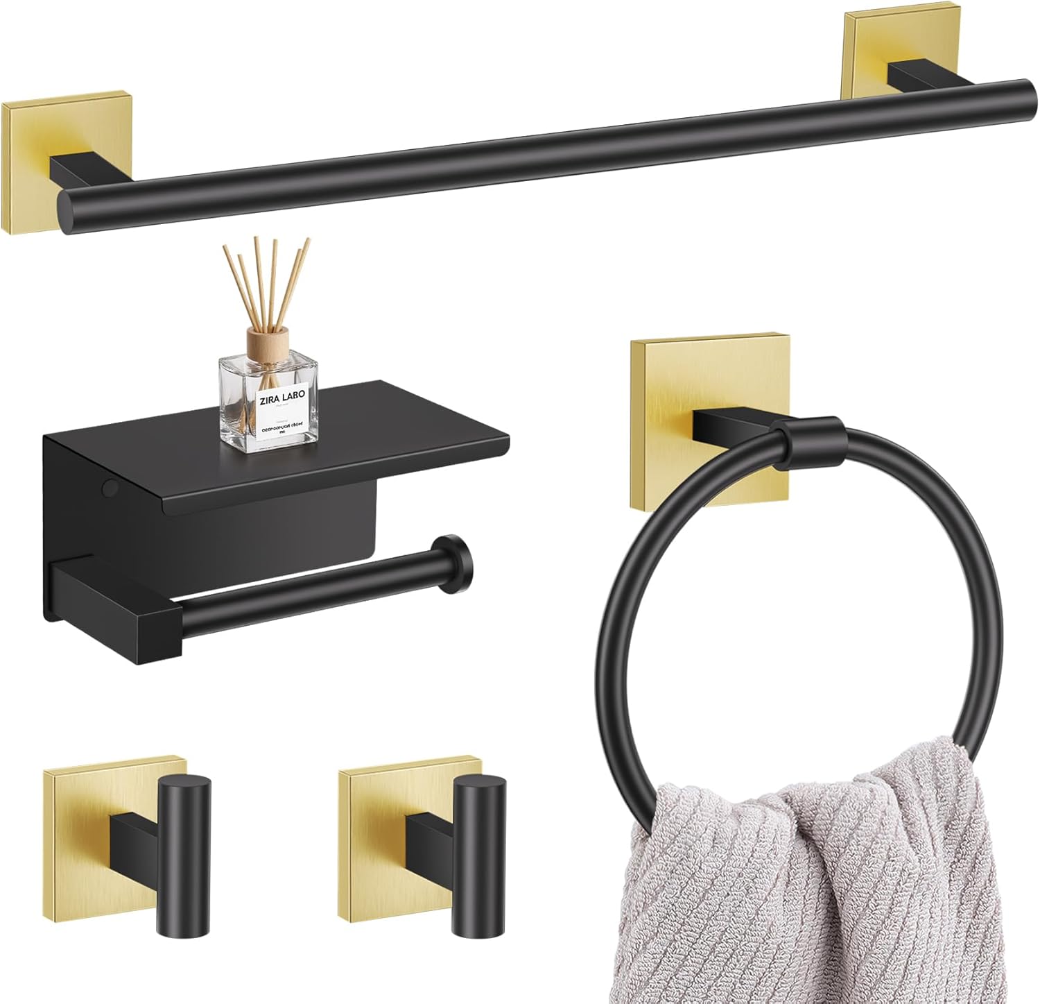 5-Piece Black Gold Bathroom Hardware Set by Lairuier