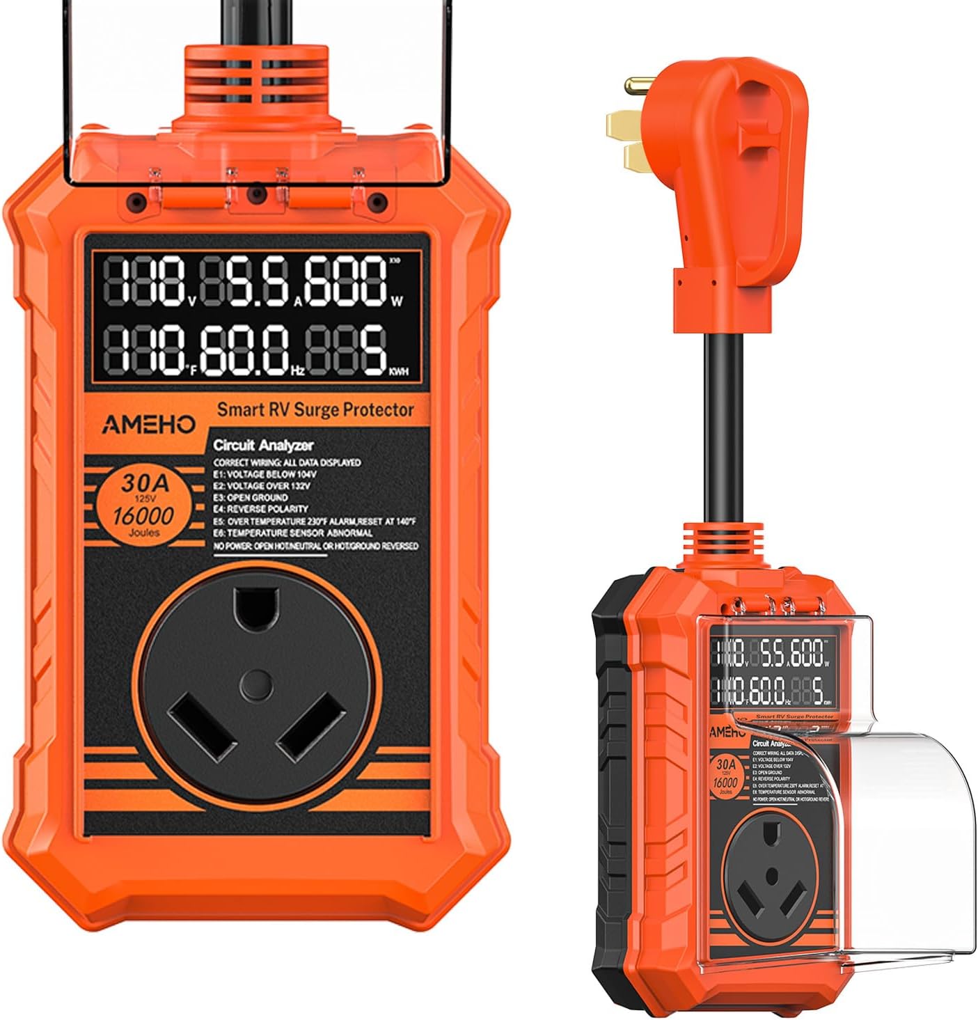 RV Surge Protector 30 Amp with Smart Auto Shutoff & LED Screen