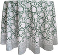 Shalimar Green 72 in Round Cotton Tablecloth - Handblock Floral