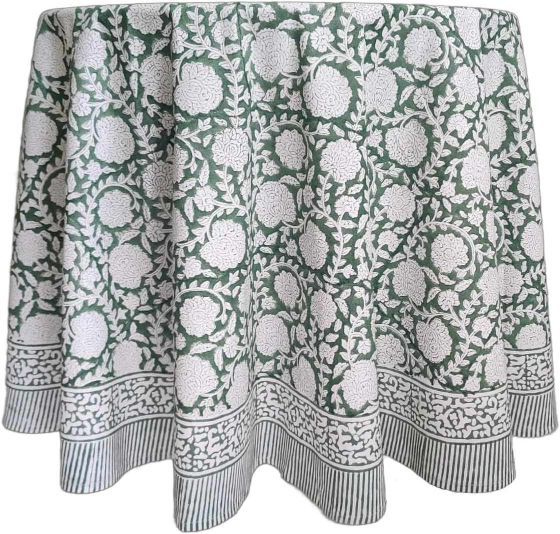 Shalimar Green 100% Cotton Round Boho Tablecloth for Fall Decor