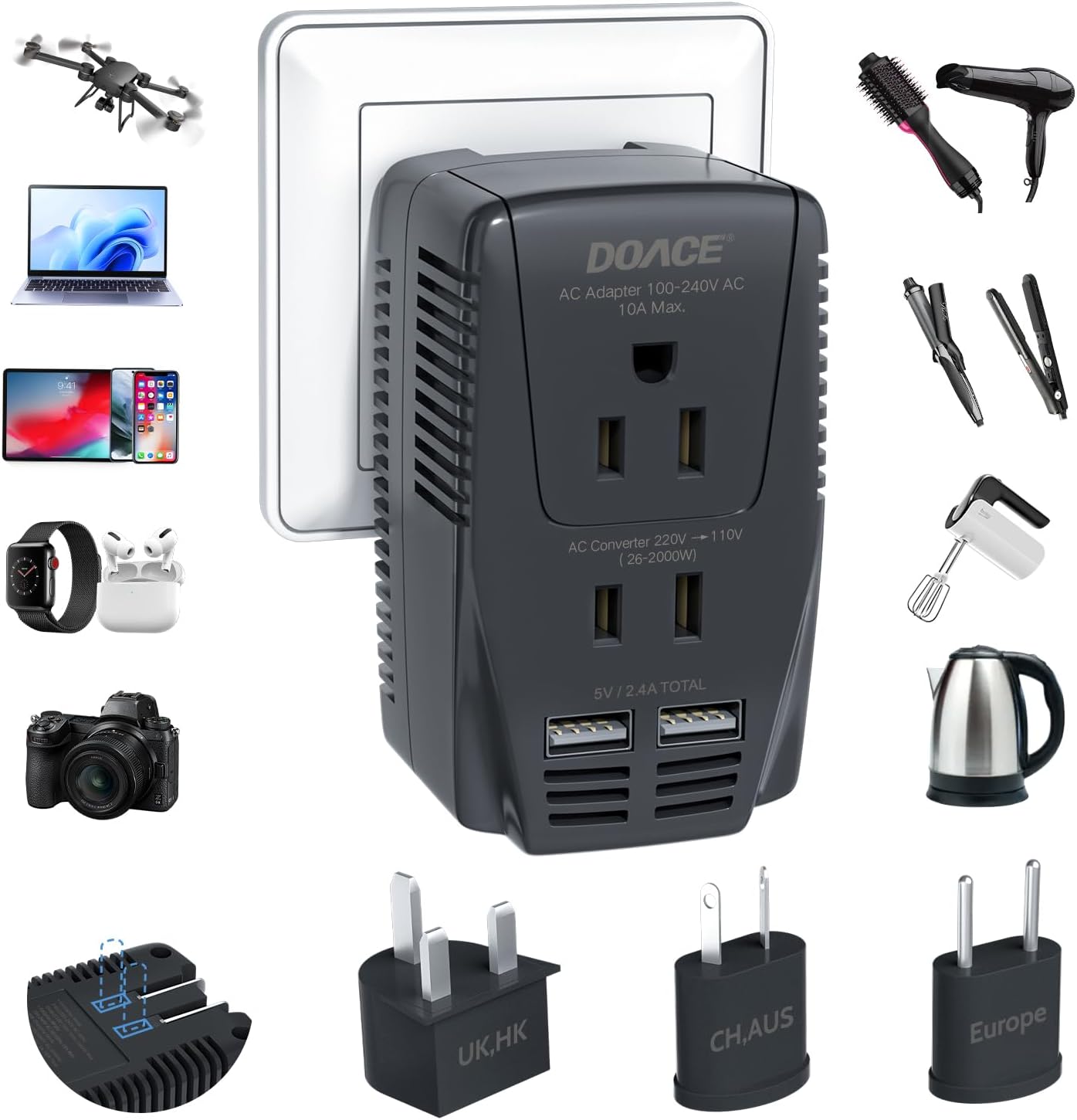 Upgraded 2000W Voltage Converter for European Travel Needs