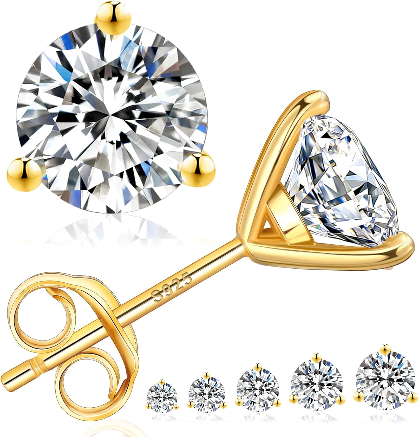 0.6-3ct Moissanite Stud Earrings for Women in 14K White Gold