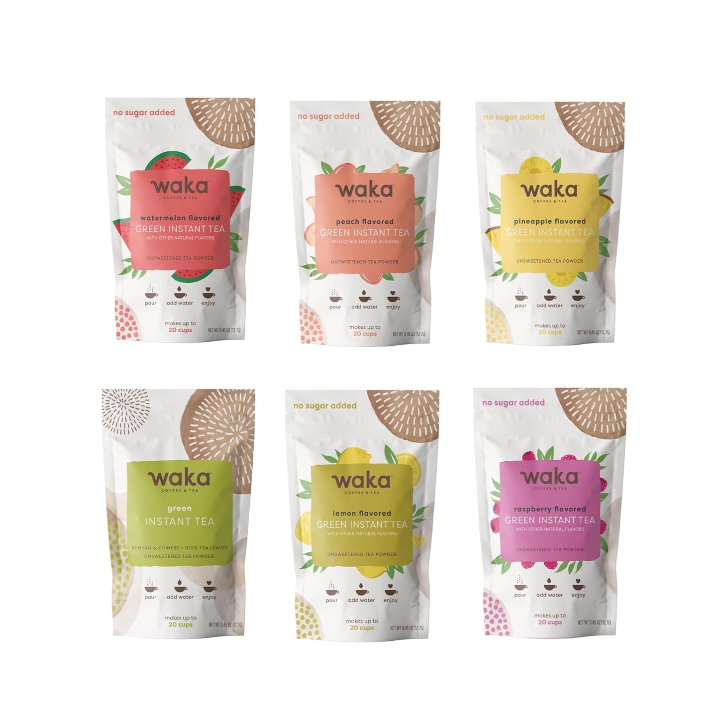 Waka Instant Tea Concentrated Green Tea Powder Sample Bundle