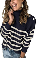 Fall Sweaters for Women Striped Turtleneck Ribbed Knit (Style 6KS1)