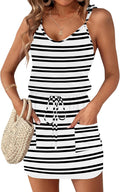 Womens Sleeveless Spaghetti Strap Mini Beach Dress - Drawstring Waist