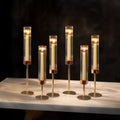 Hurricane Candle Holder Set of 6 - Tall Ribbed Glass Taper Holders