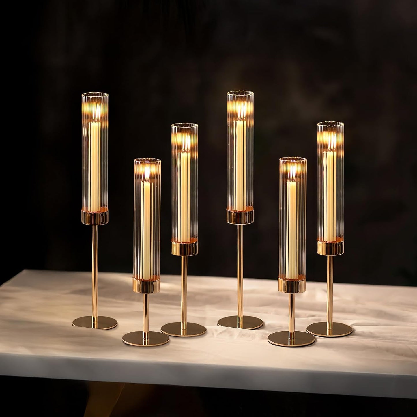 NUPTIO Hurricane Candle Holder Set of 6 for Elegant Centerpiece