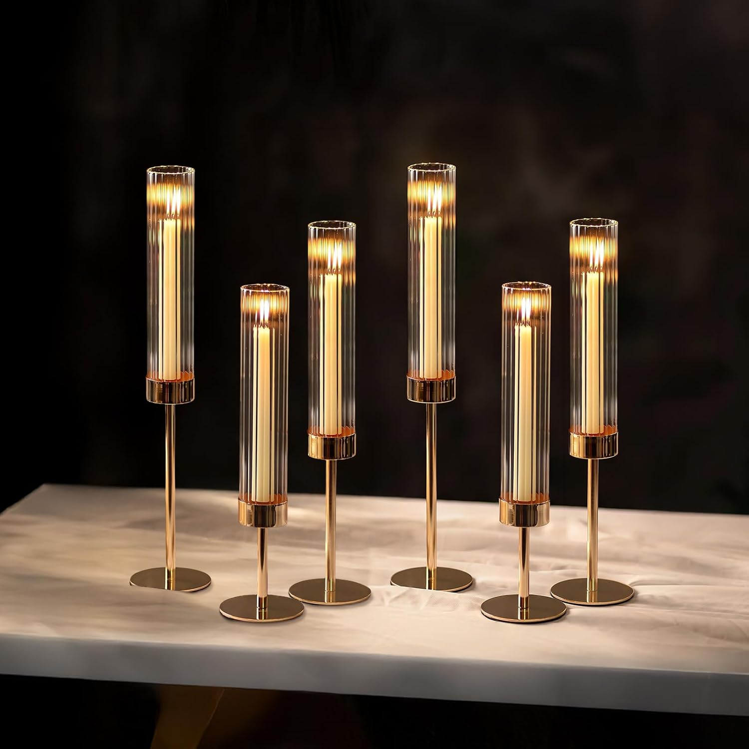 NUPTIO Hurricane Candle Holder Set of 6 for Elegant Centerpiece