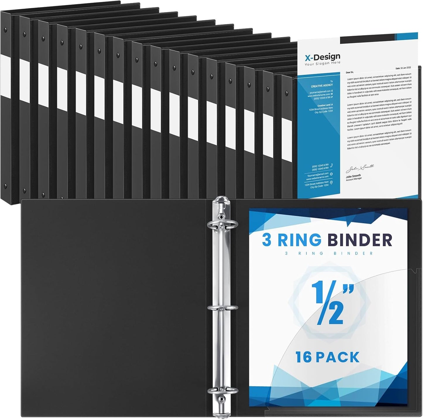 Henoyso 16 Pcs 3 Ring Binder with Clear Cover for School Use