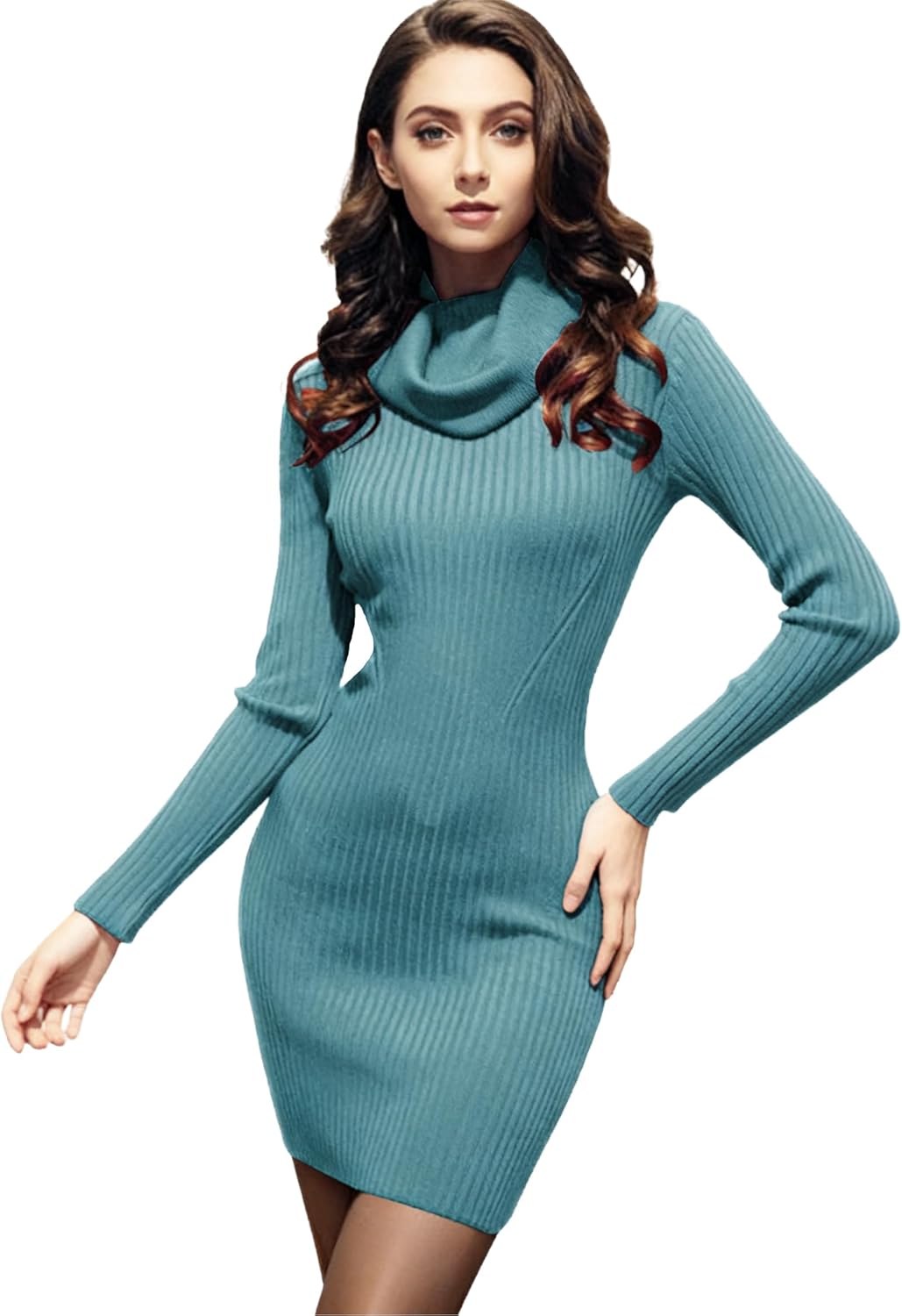 v28 Sweater Dress for Women - Ribbed Knit Fitted Midi Style