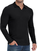 Askdeer Men's Slim Fit Muscle Polo - Ribbed V Neck Tee