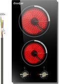 2 Burner Electric Cooktop 220V 12 in Ceramic Stove Top - Built-In Dual