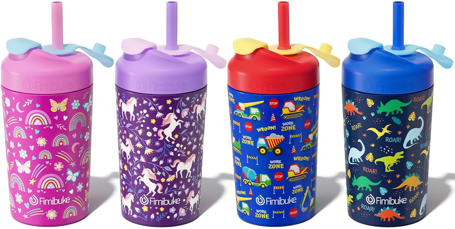 Fimibuke Kids Cups with Straw - 10oz Spill Proof Sippy Cups