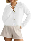 Ruffle Collar Cropped Cardigan Sweater - Casual Fall Knit