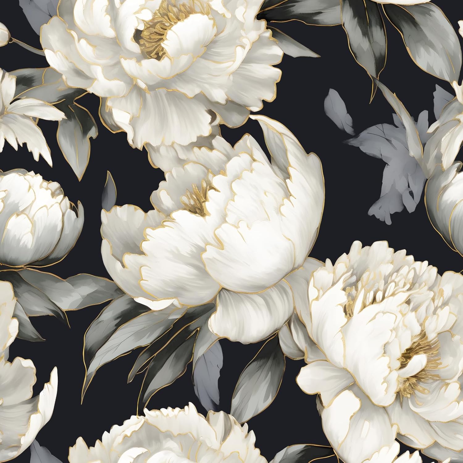 Black Floral Peel and Stick Wallpaper for Vintage Home Decor