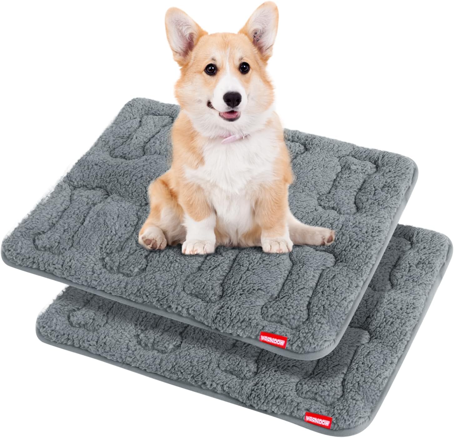 Dog Bed Crate Mat 2 Pack, Soft Plush Machine Washable Grey Pad