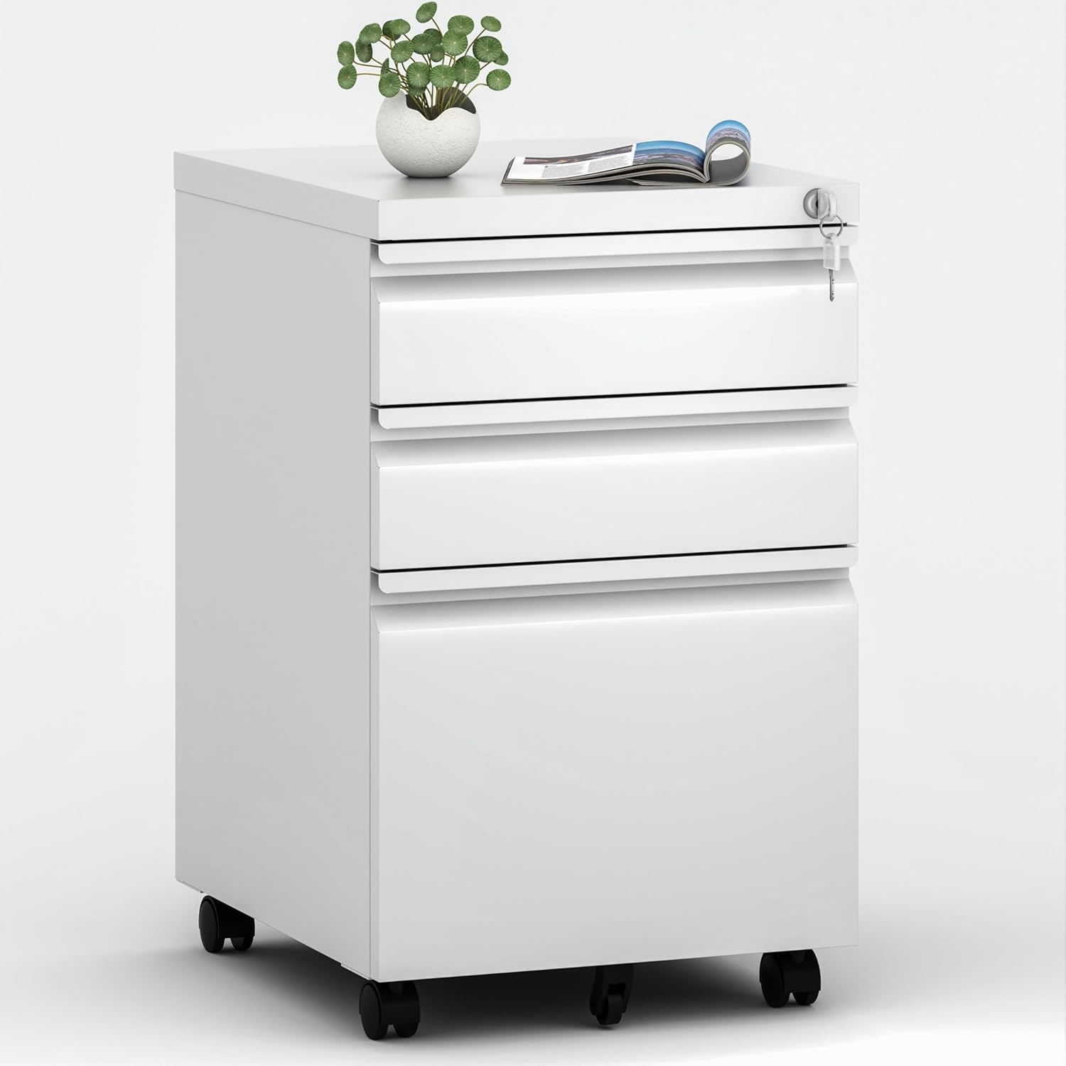 3-Drawer Mobile File Cabinet with Lock & Wheels for Home Office